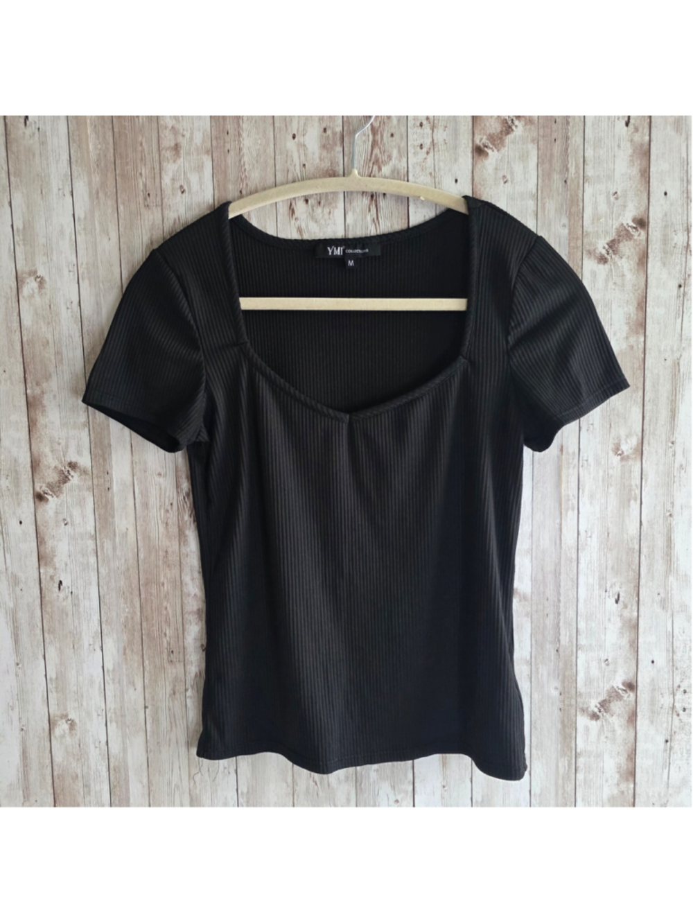 Women's YMI Collections Ribbed Short Sleeve Tee Black Size M